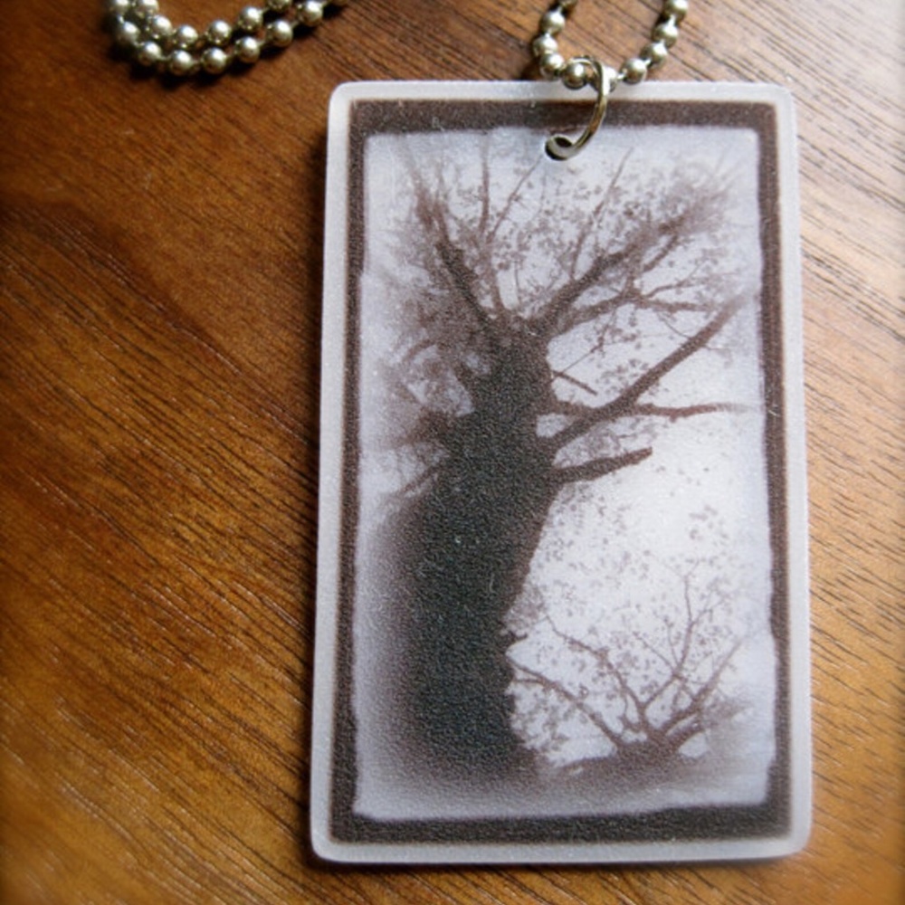 Handmade tree photo pendant necklace - plastic nature jewelry - shrinky dink